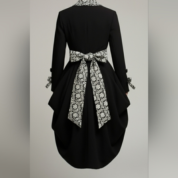 Vintage Black High Low Victorian Goth Floral Jacket Dress Small - Picture 4 of 4